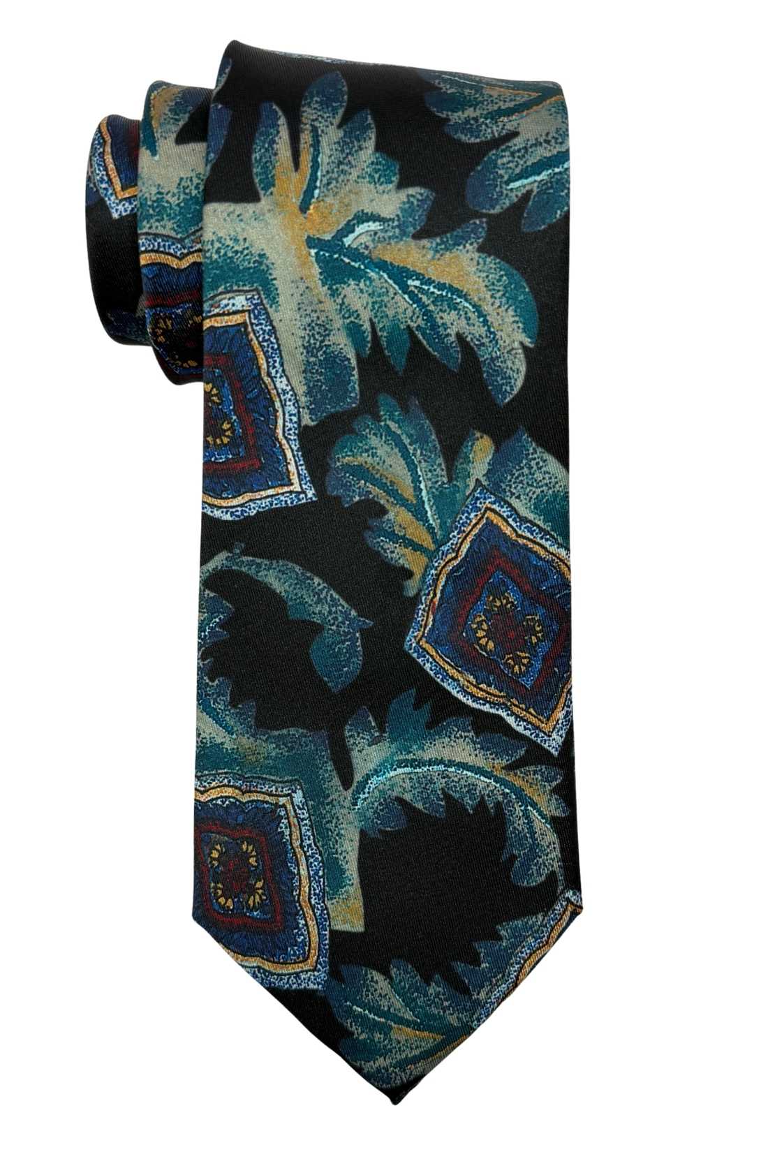 Black and Teal Floral Silk Necktie for Men