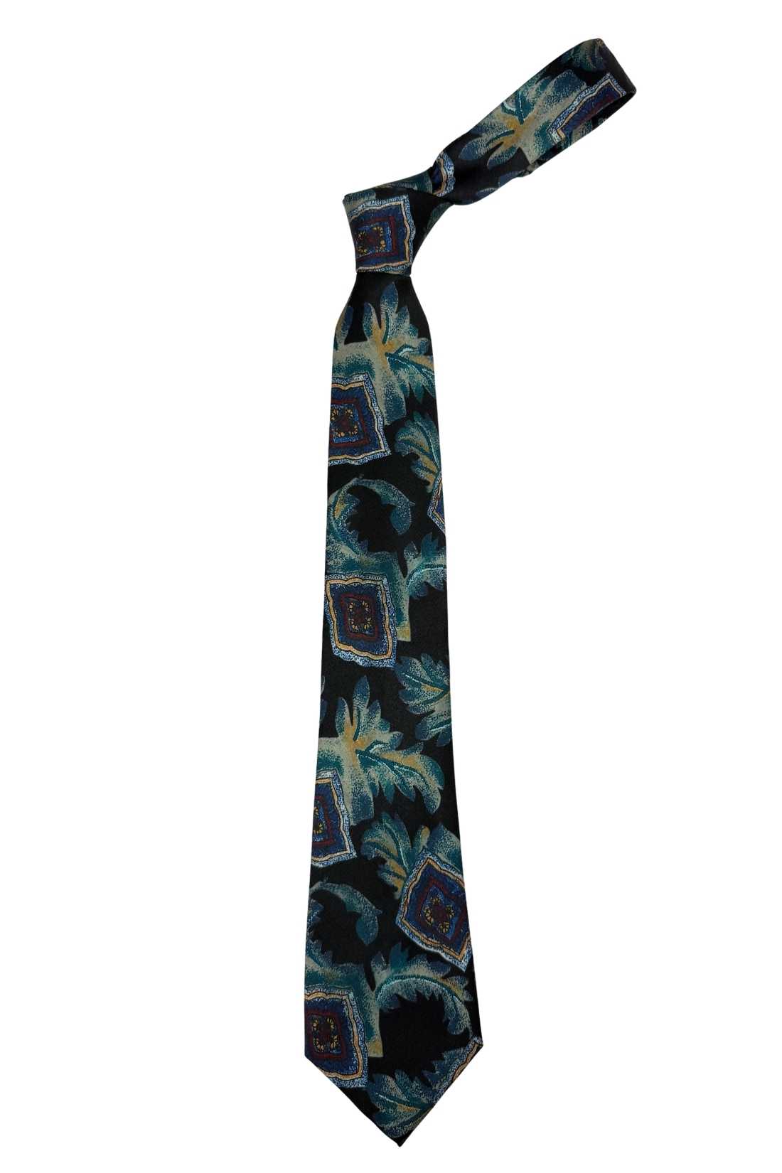 Black and Teal Floral Silk Necktie for Men