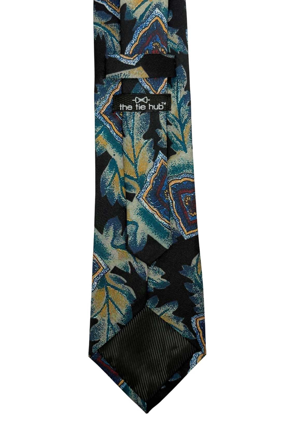 Black and Teal Floral Silk Necktie for Men