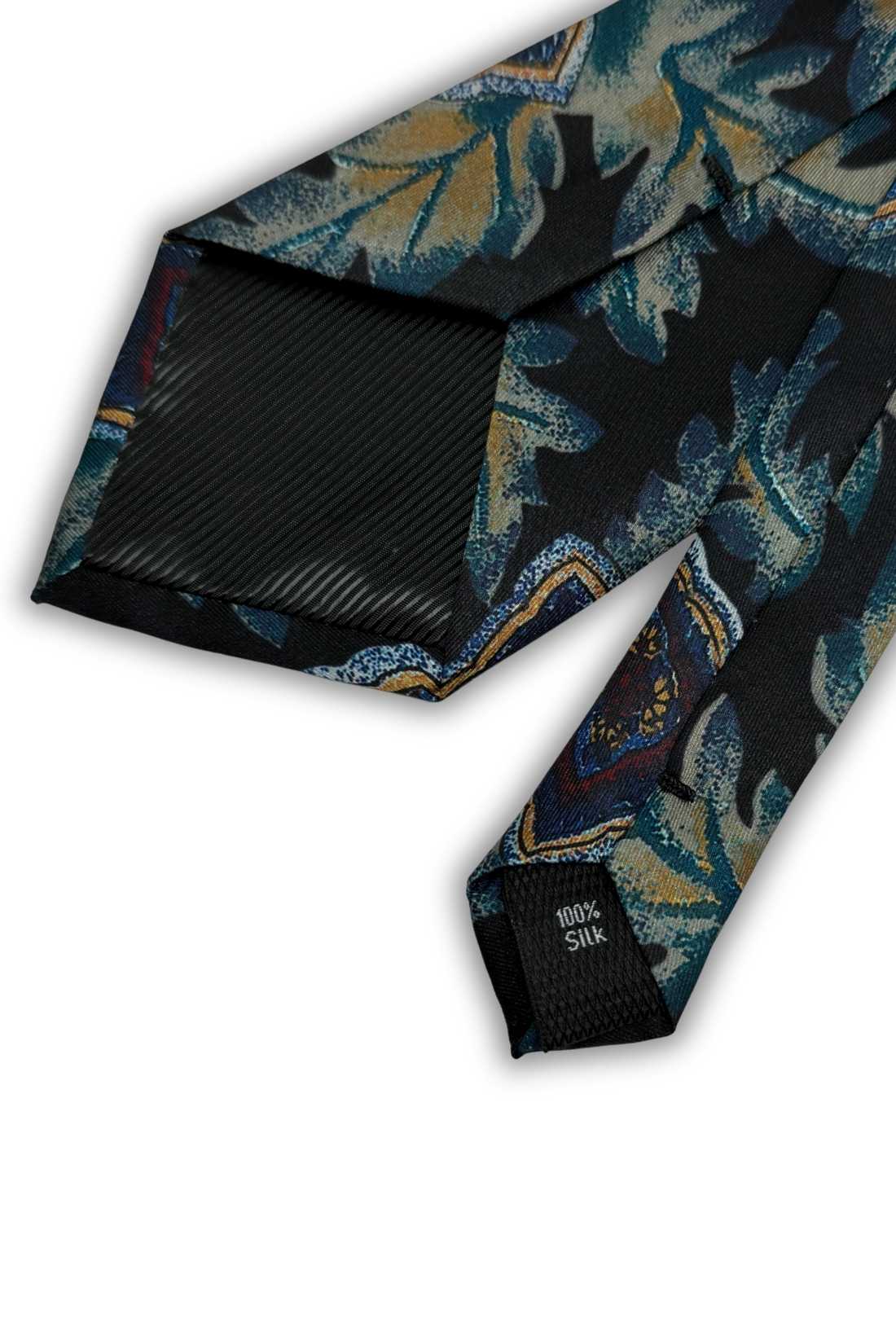 Black and Teal Floral Silk Necktie for Men
