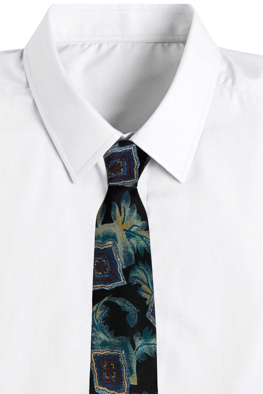 Black and Teal Floral Silk Necktie for Men