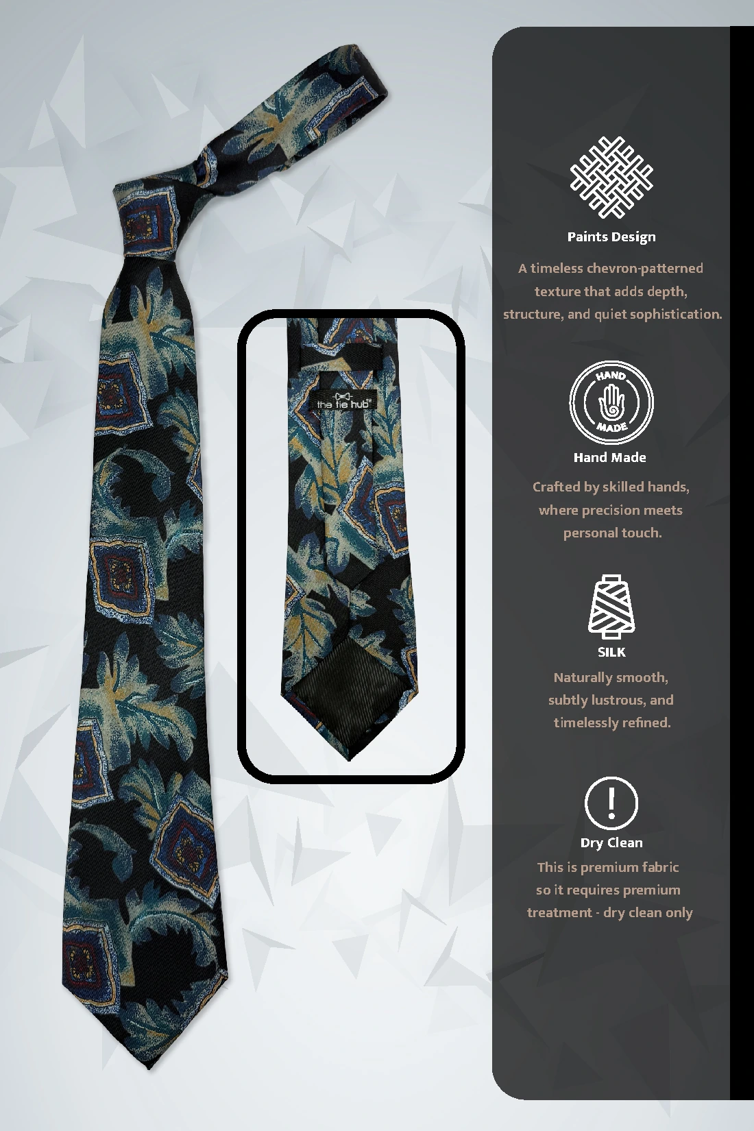 Black and Teal Floral Silk Necktie for Men