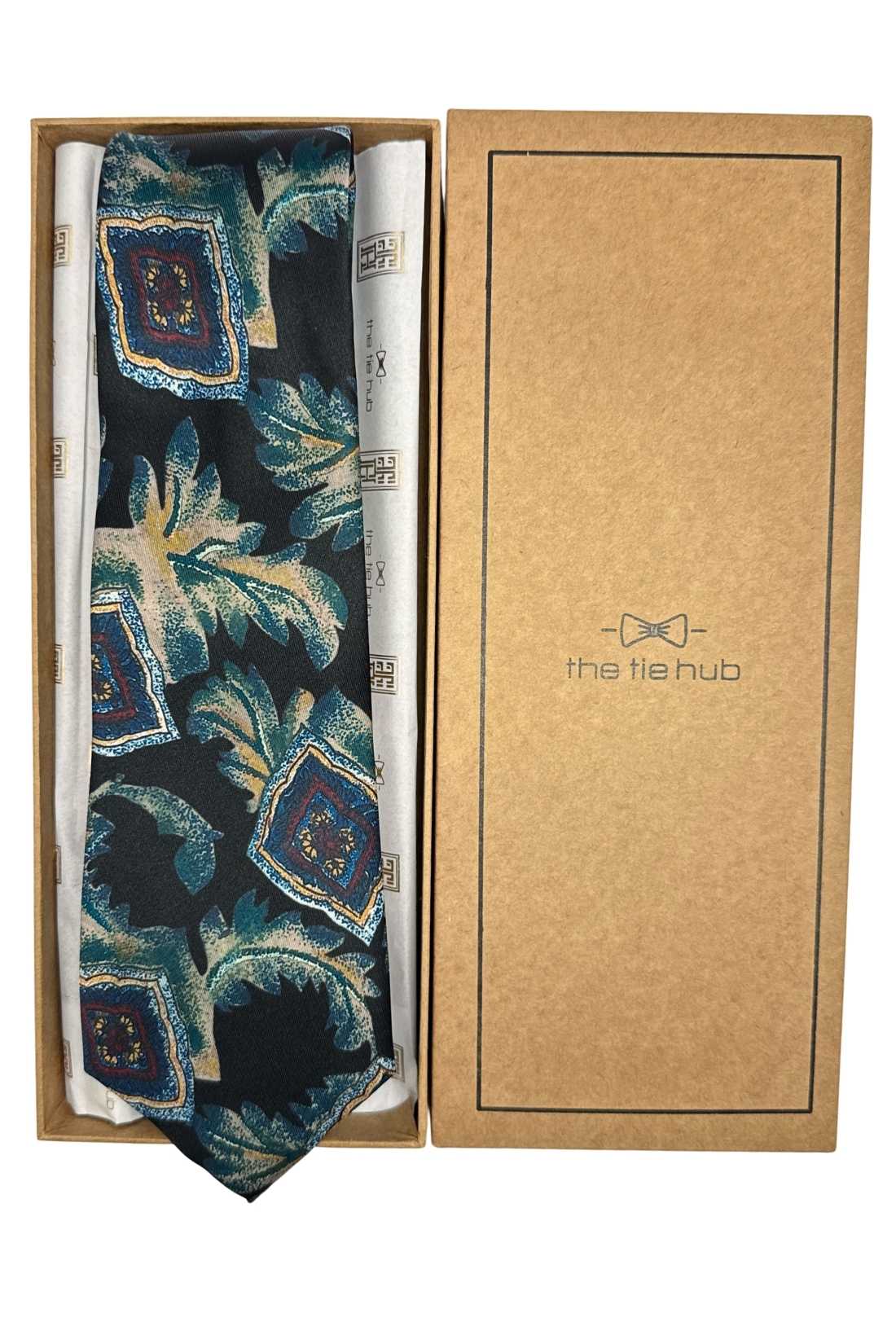 Black and Teal Floral Silk Necktie for Men