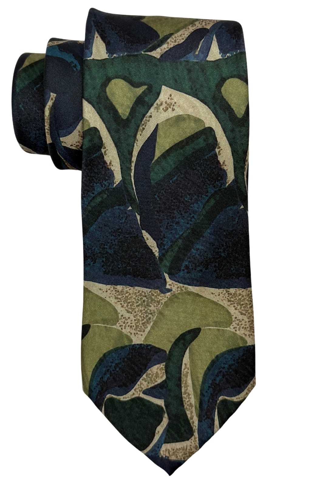 Green and Navy Geometric Silk Necktie for Men