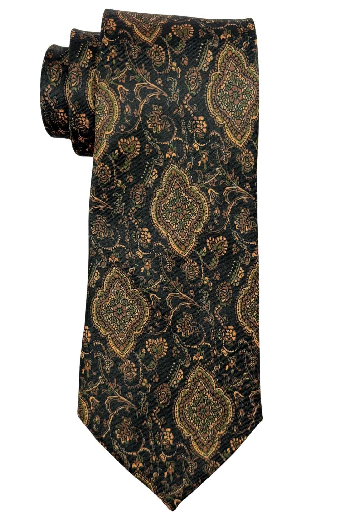 Black and Gold Paisley Silk Necktie for Men