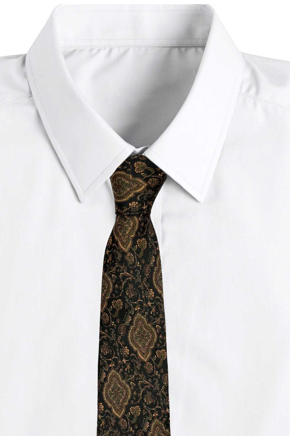 Black and Gold Paisley Silk Necktie for Men