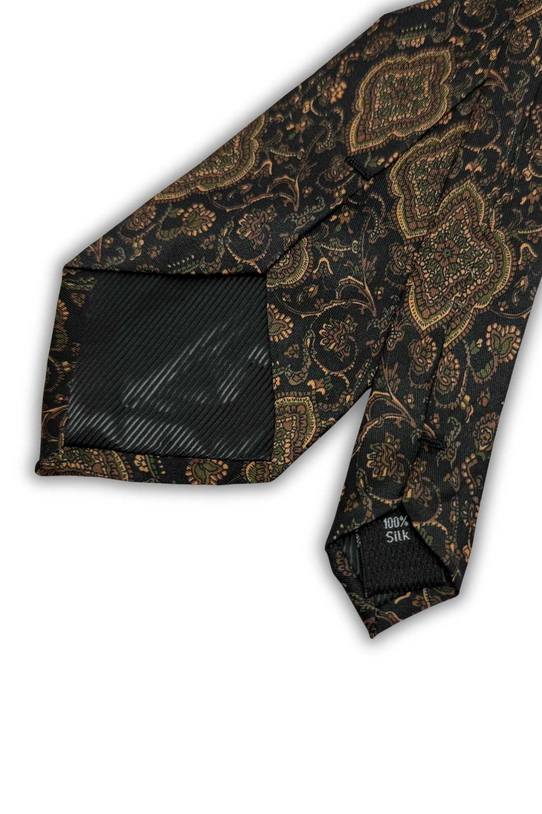 Black and Gold Paisley Silk Necktie for Men