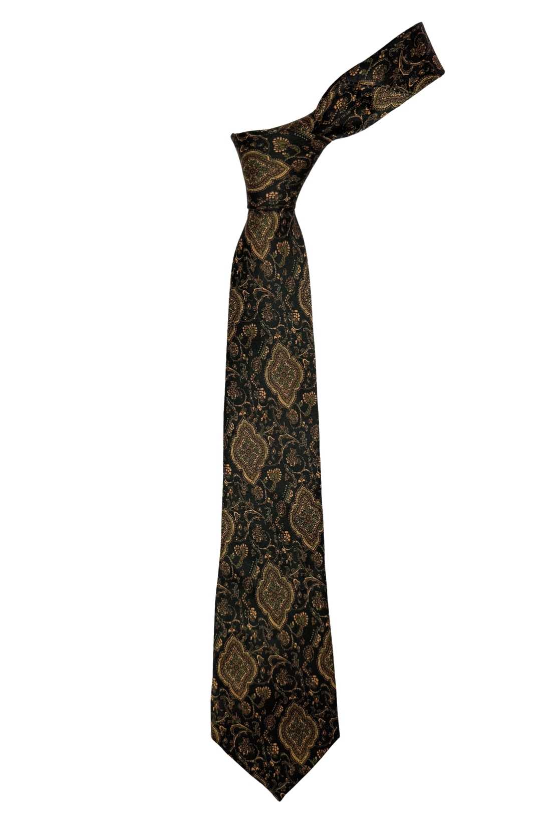 Black and Gold Paisley Silk Necktie for Men