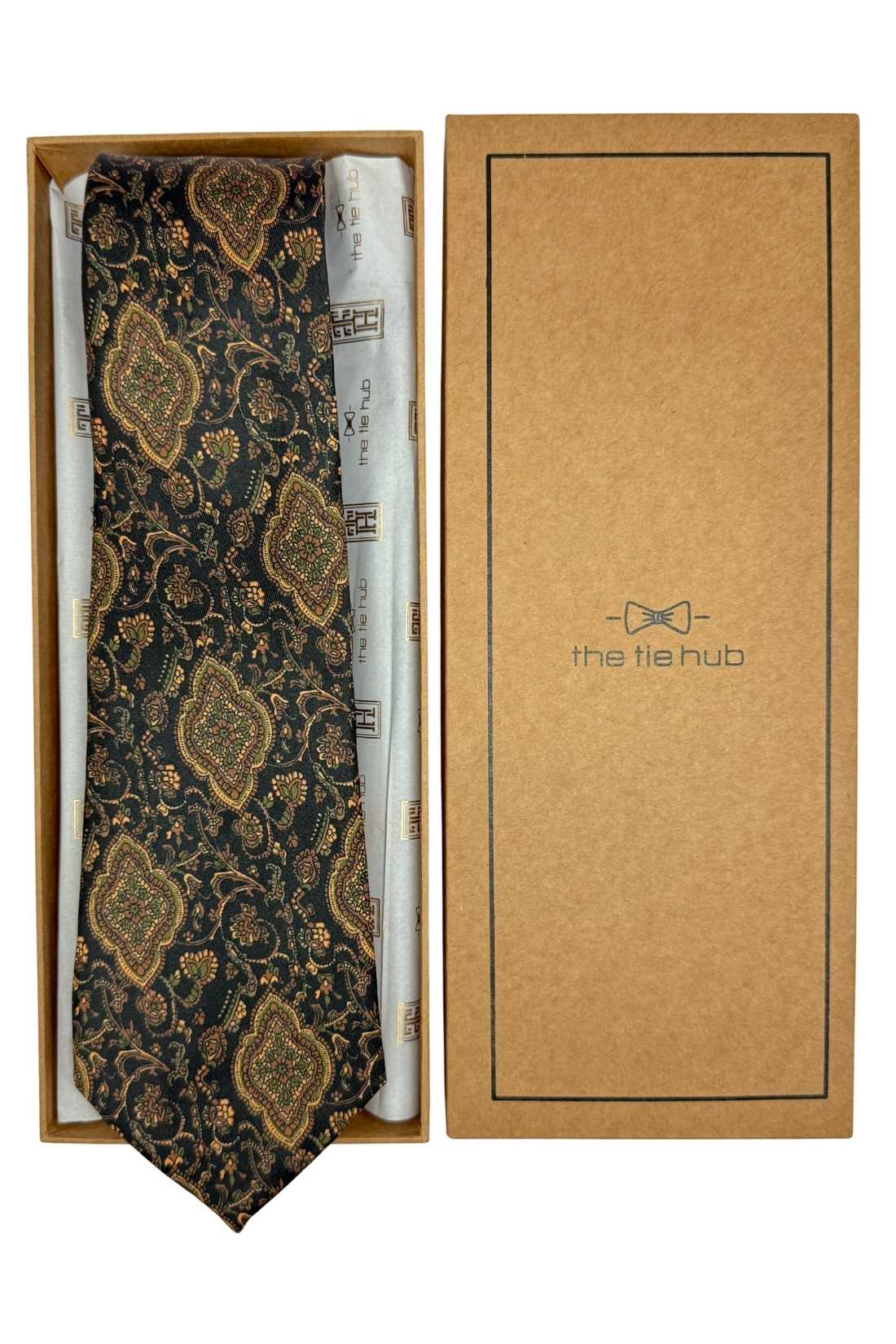 Black and Gold Paisley Silk Necktie for Men