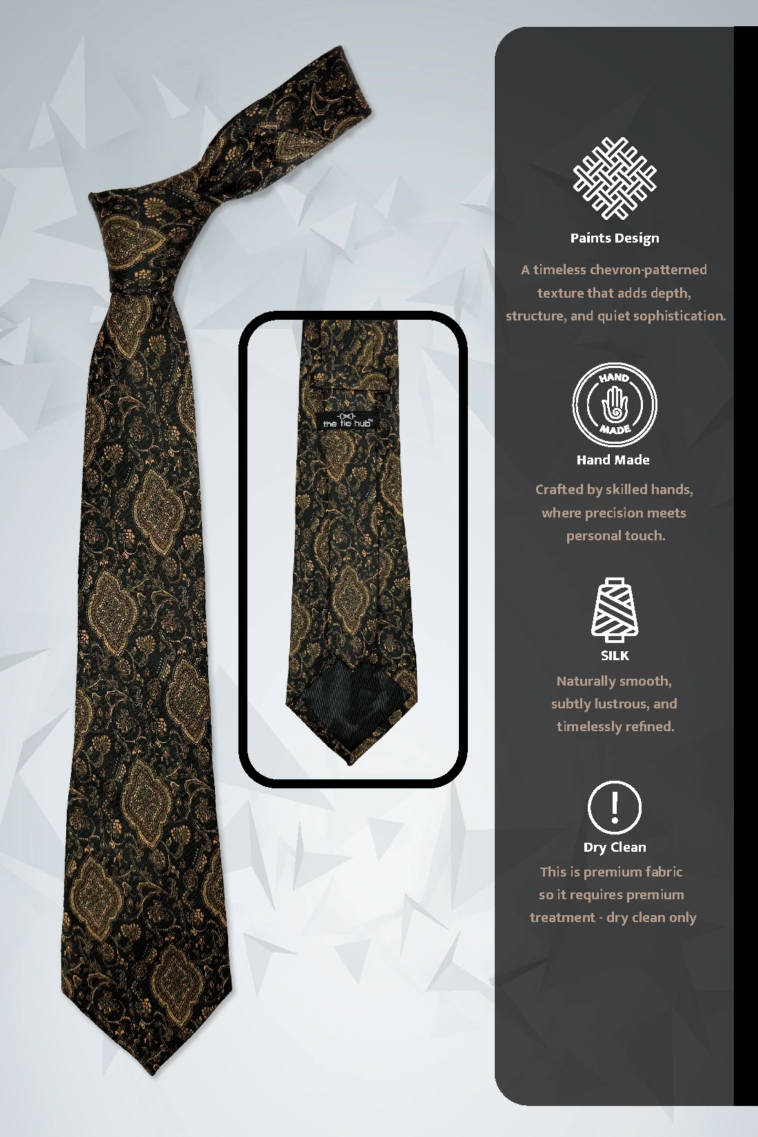 Black and Gold Paisley Silk Necktie for Men