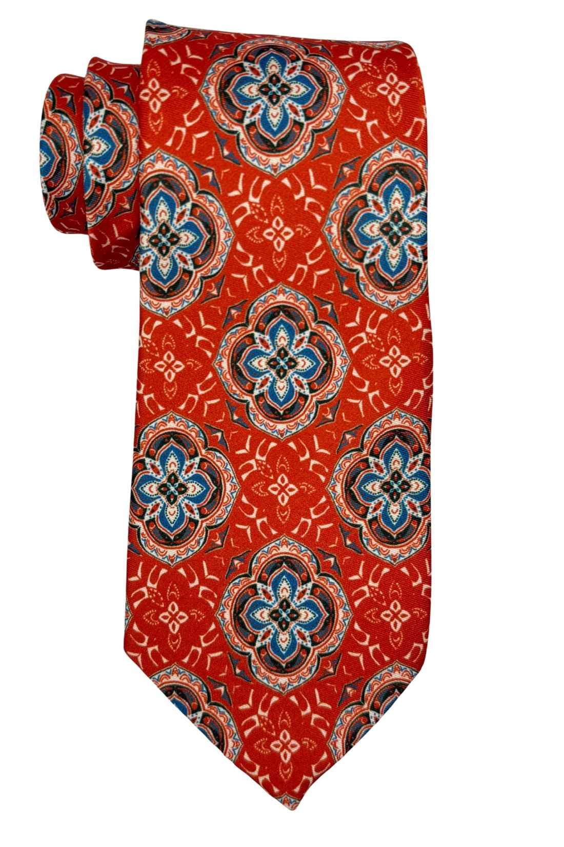 Red Geometric Silk Necktie for Men