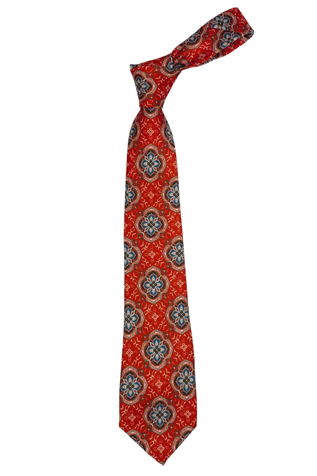 Red Geometric Silk Necktie for Men
