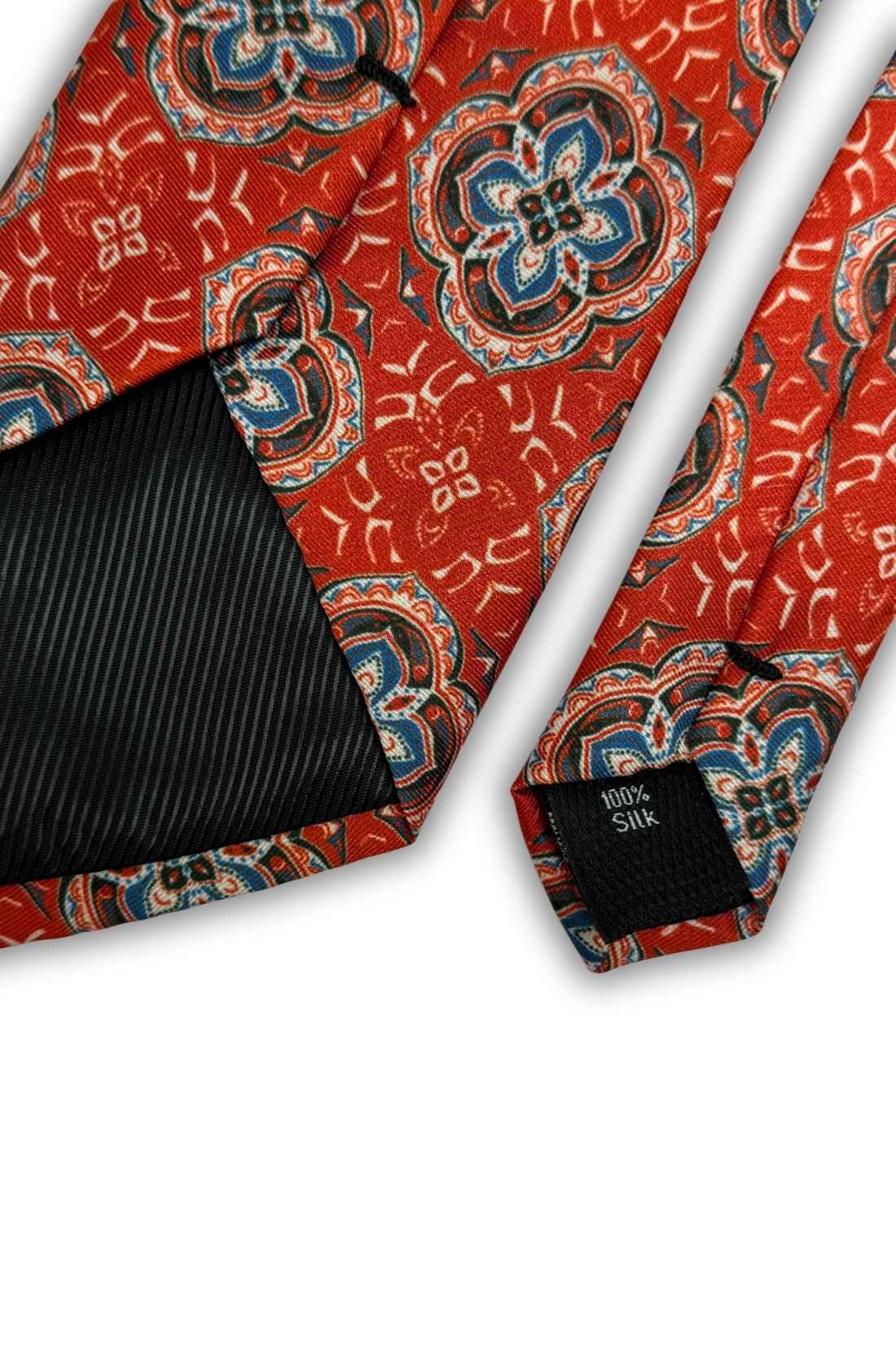 Red Geometric Silk Necktie for Men
