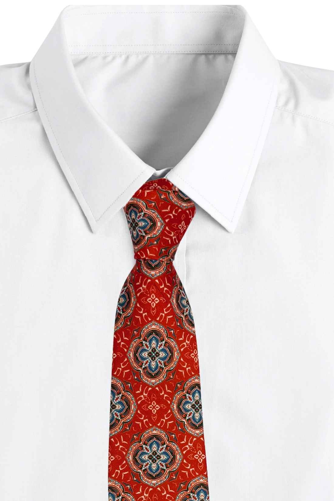 Red Geometric Silk Necktie for Men