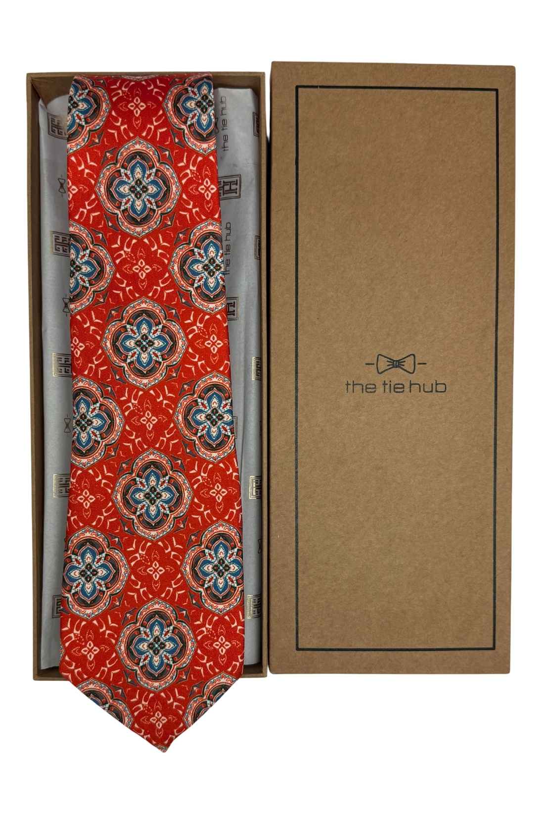 Red Geometric Silk Necktie for Men