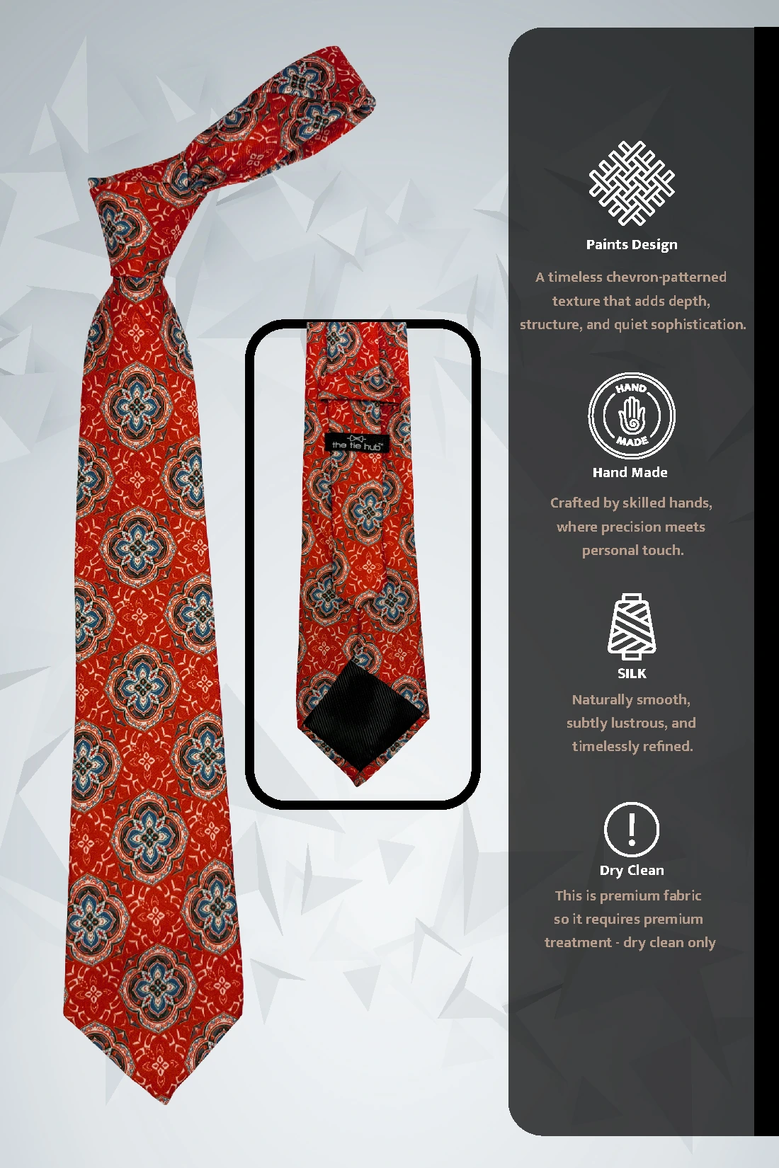 Red Geometric Silk Necktie for Men