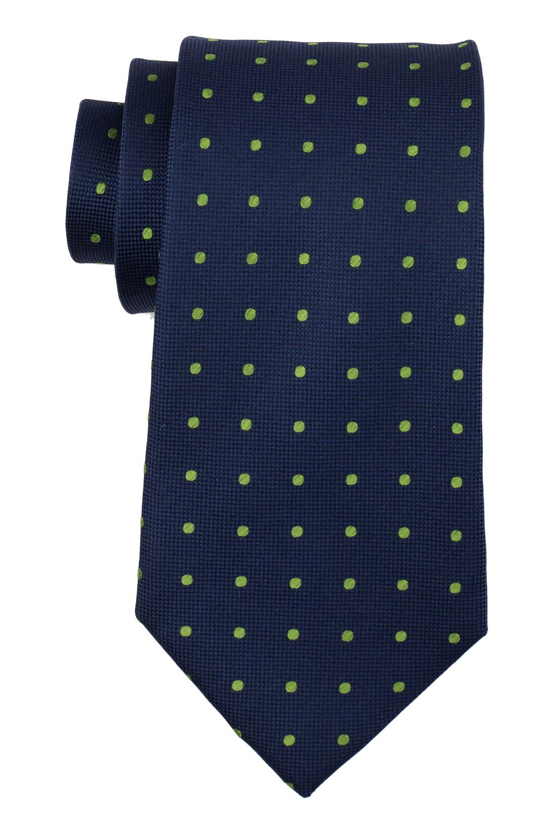 Blue with Green Polka Dot Silk Necktie for Men