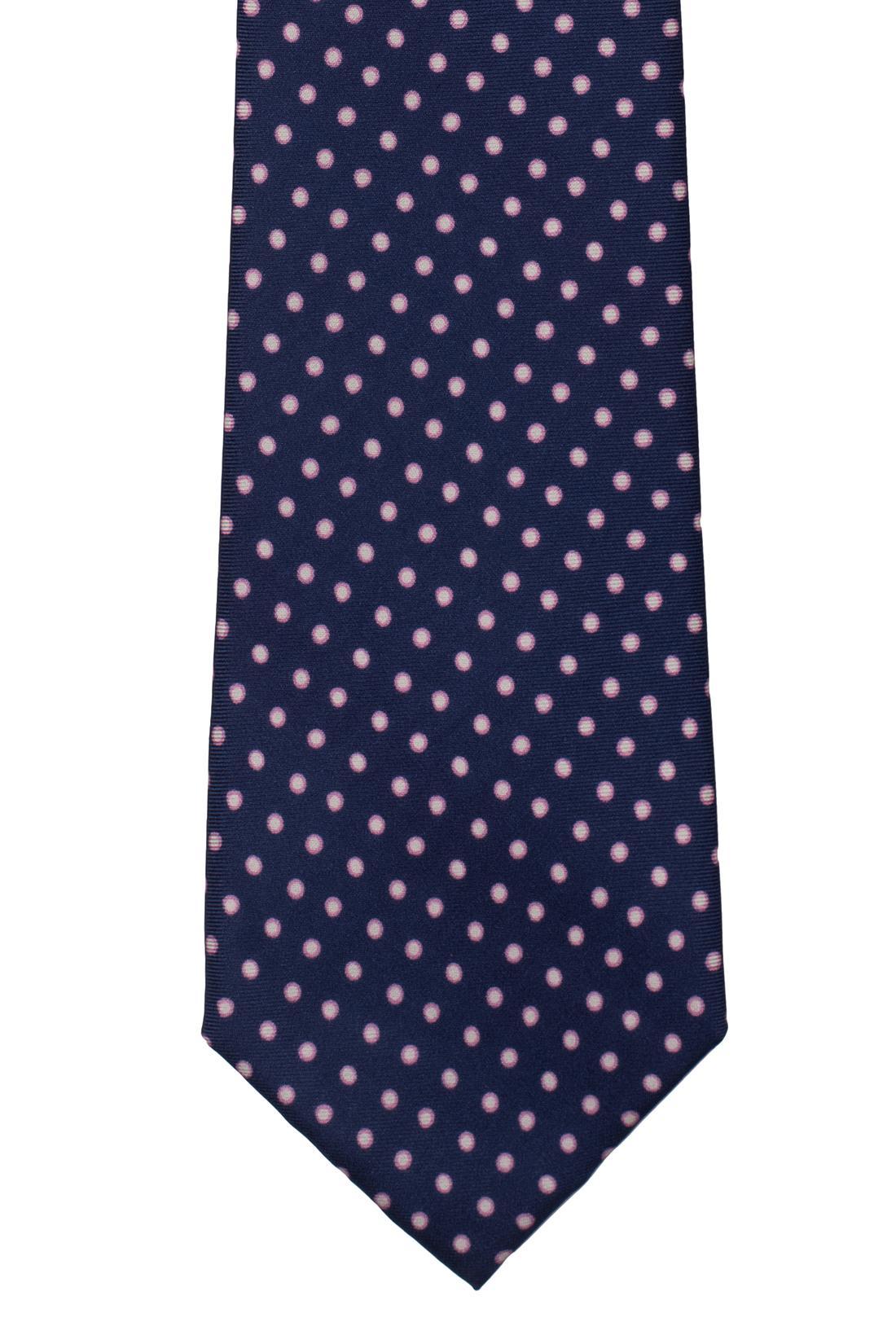 Navy Blue with Pink Polka Dot Silk Necktie for Men