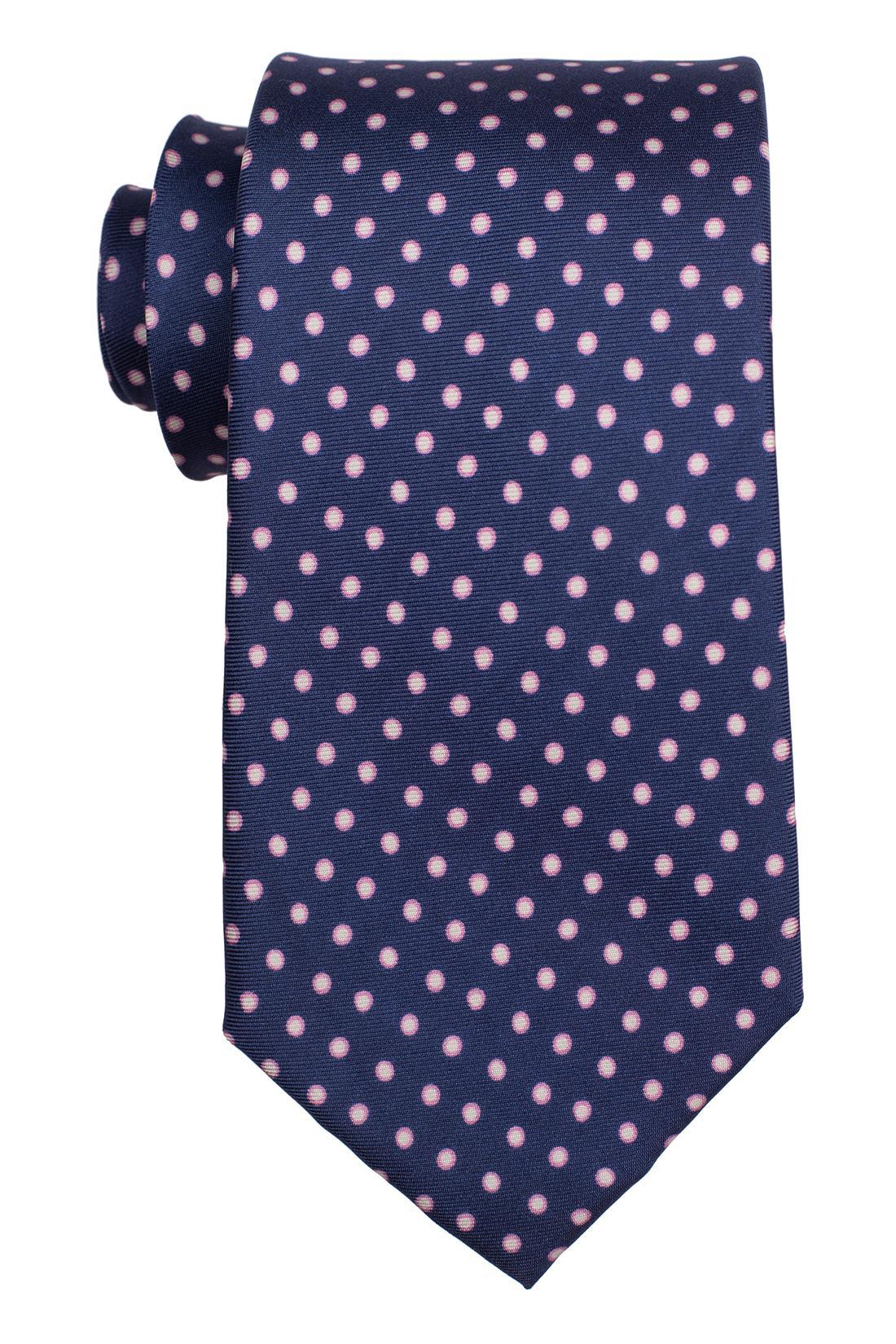 Navy Blue with Pink Polka Dot Silk Necktie for Men