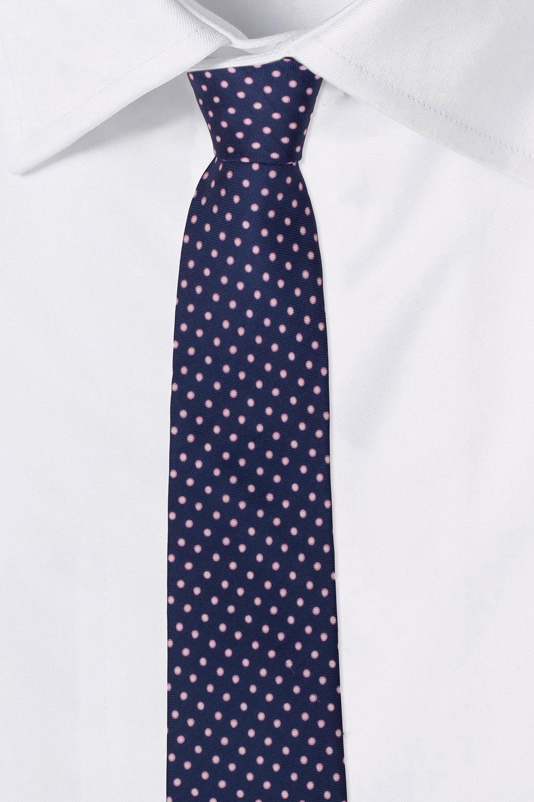 Navy Blue with Pink Polka Dot Silk Necktie for Men