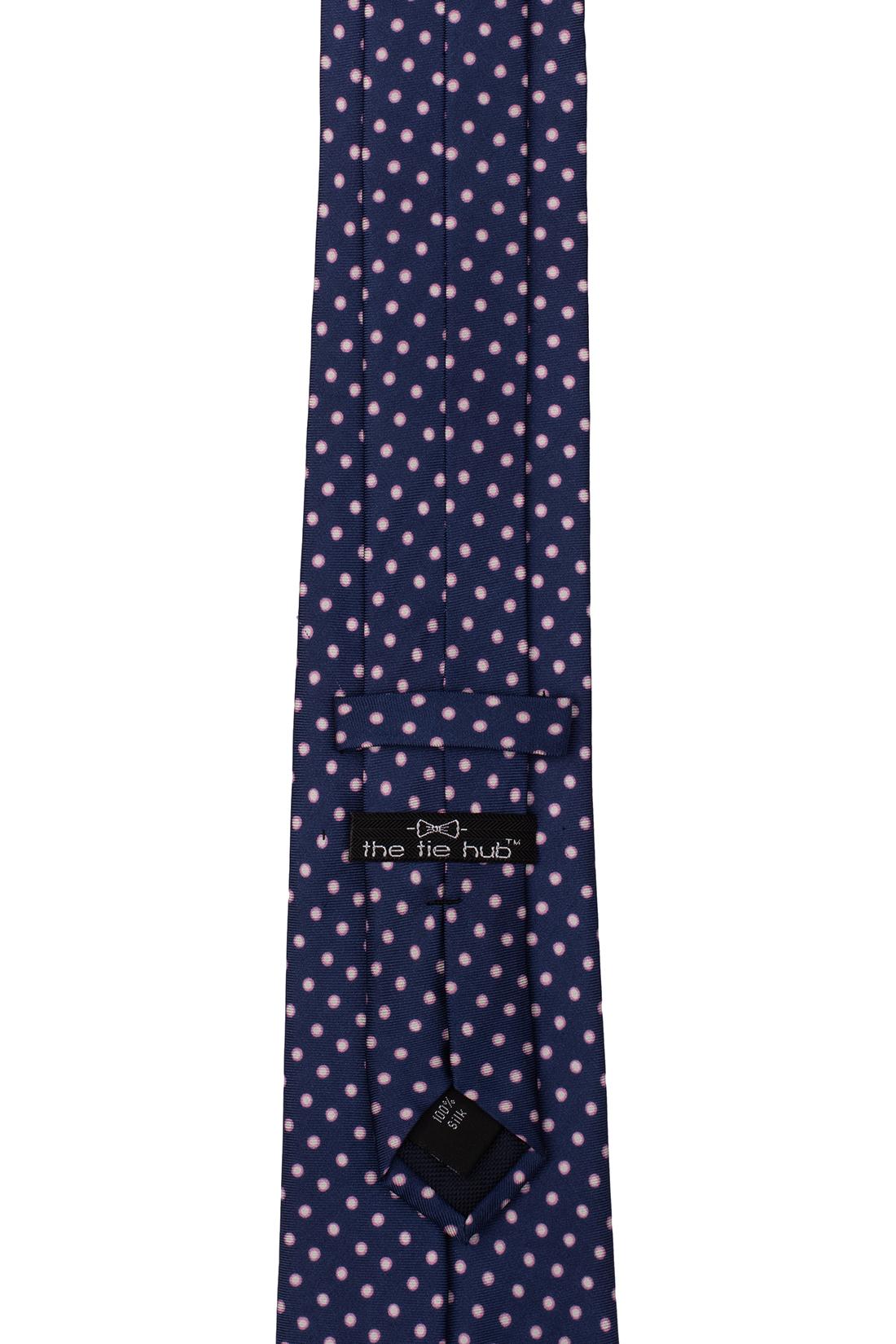 Navy Blue with Pink Polka Dot Silk Necktie for Men