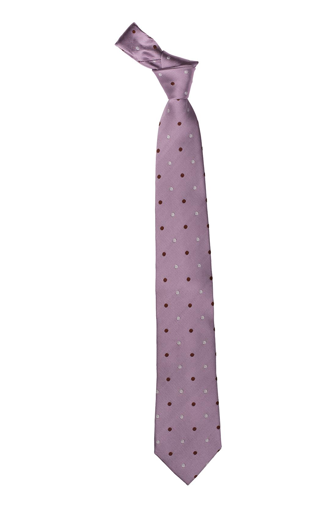 Purple with Brown Polka Dot Silk Necktie for Men