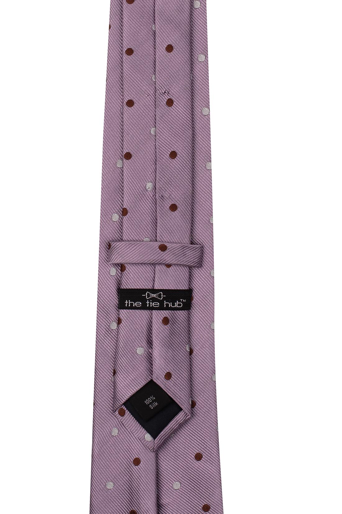Purple with Brown Polka Dot Silk Necktie for Men