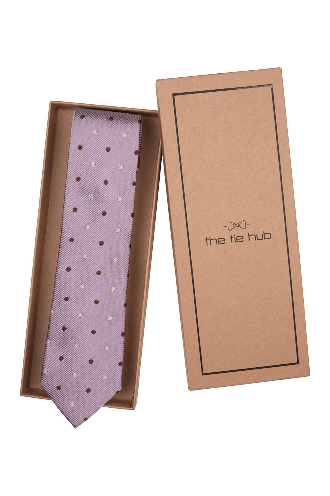 Purple with Brown Polka Dot Silk Necktie for Men