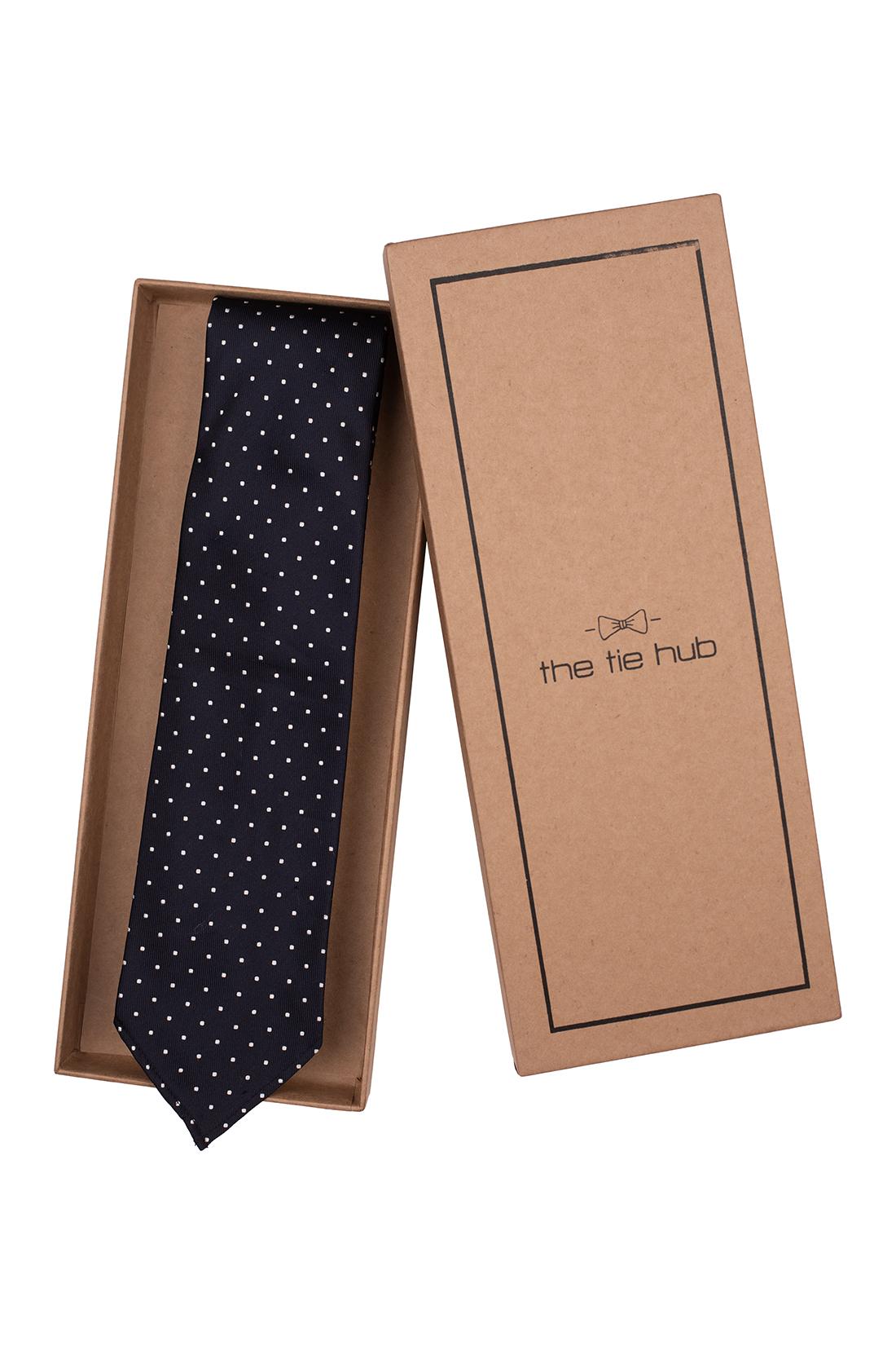 Blue with White Polka Dot Silk Necktie for Men