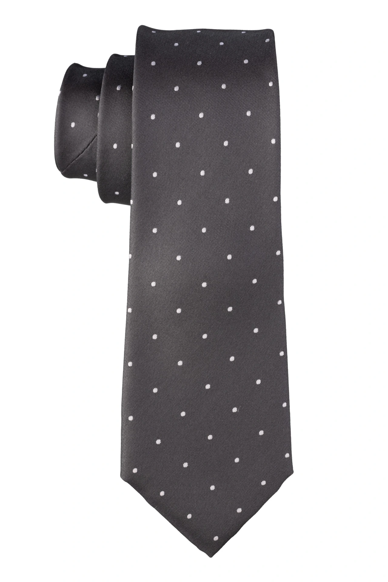 Grey with White Polka Dot Silk Necktie for Men