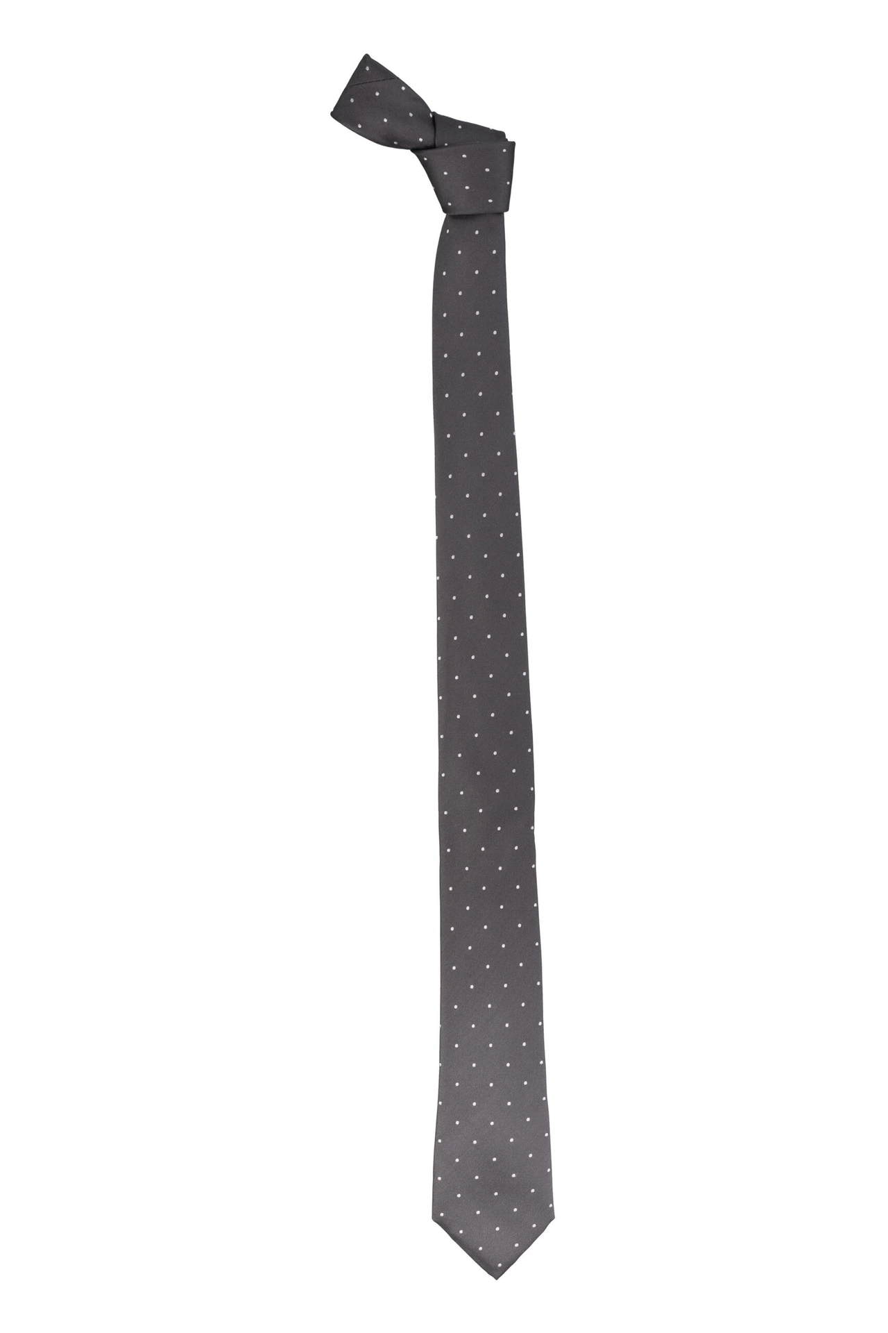 Grey with White Polka Dot Silk Necktie for Men
