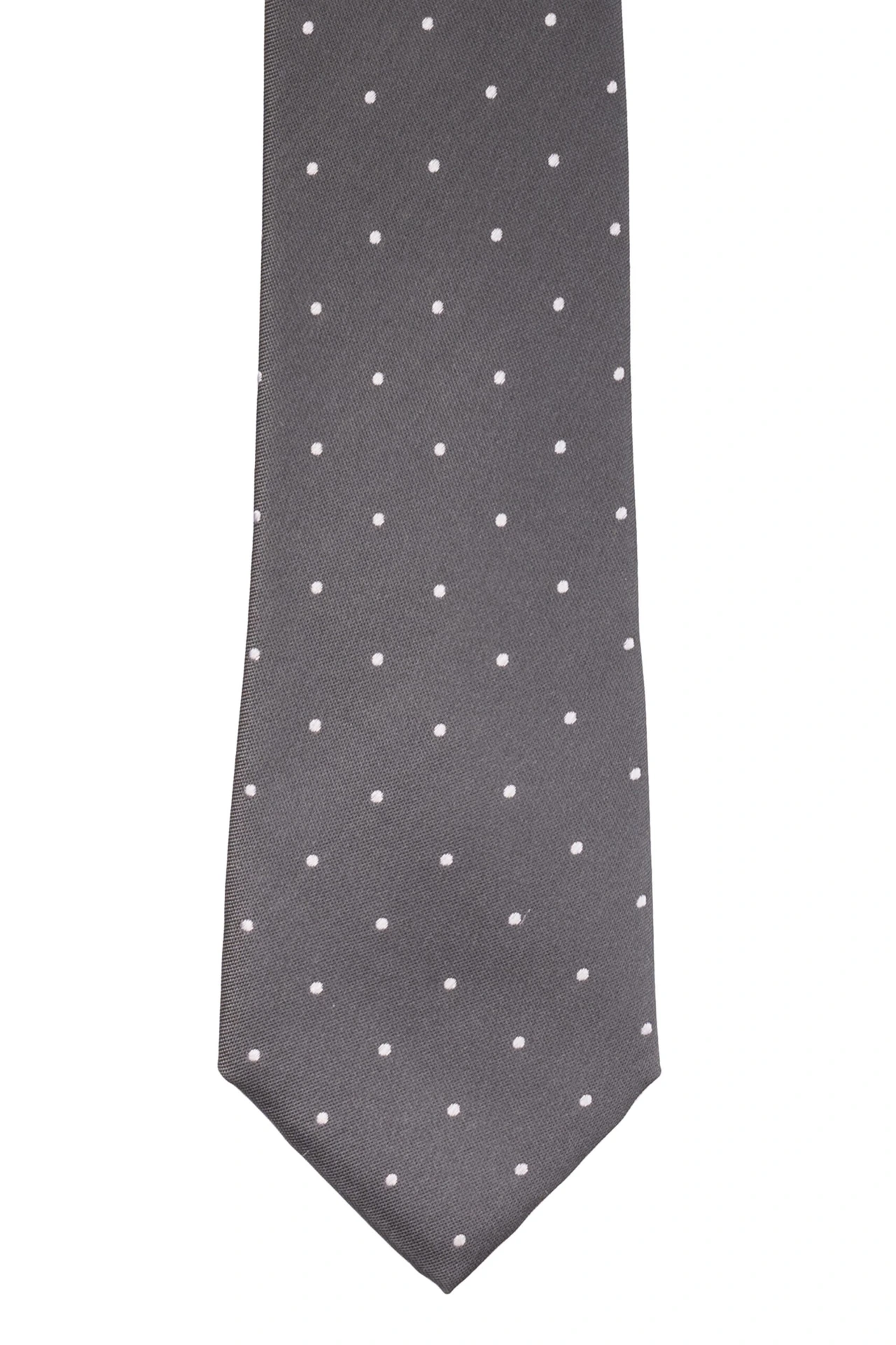 Grey with White Polka Dot Silk Necktie for Men