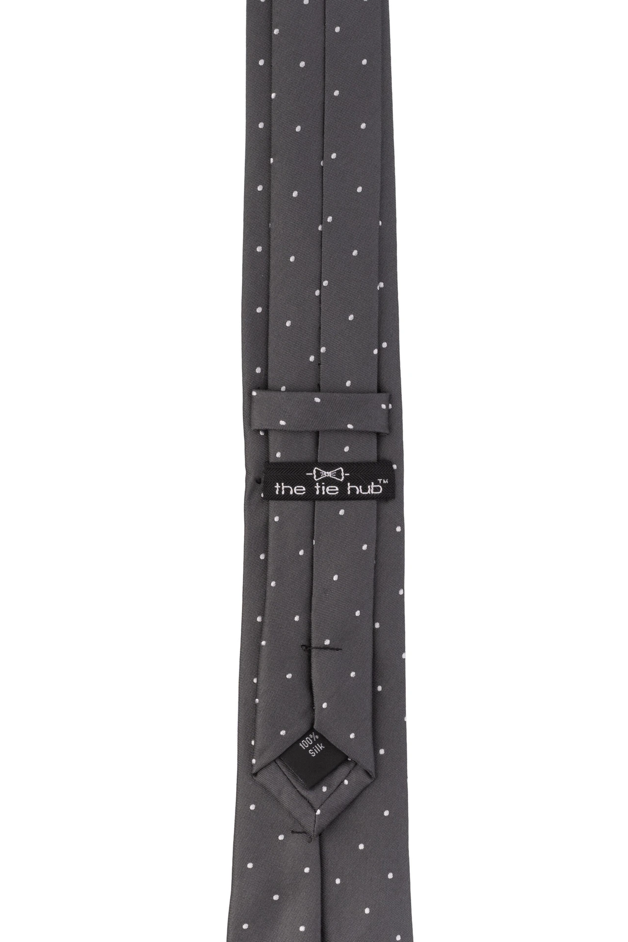 Grey with White Polka Dot Silk Necktie for Men
