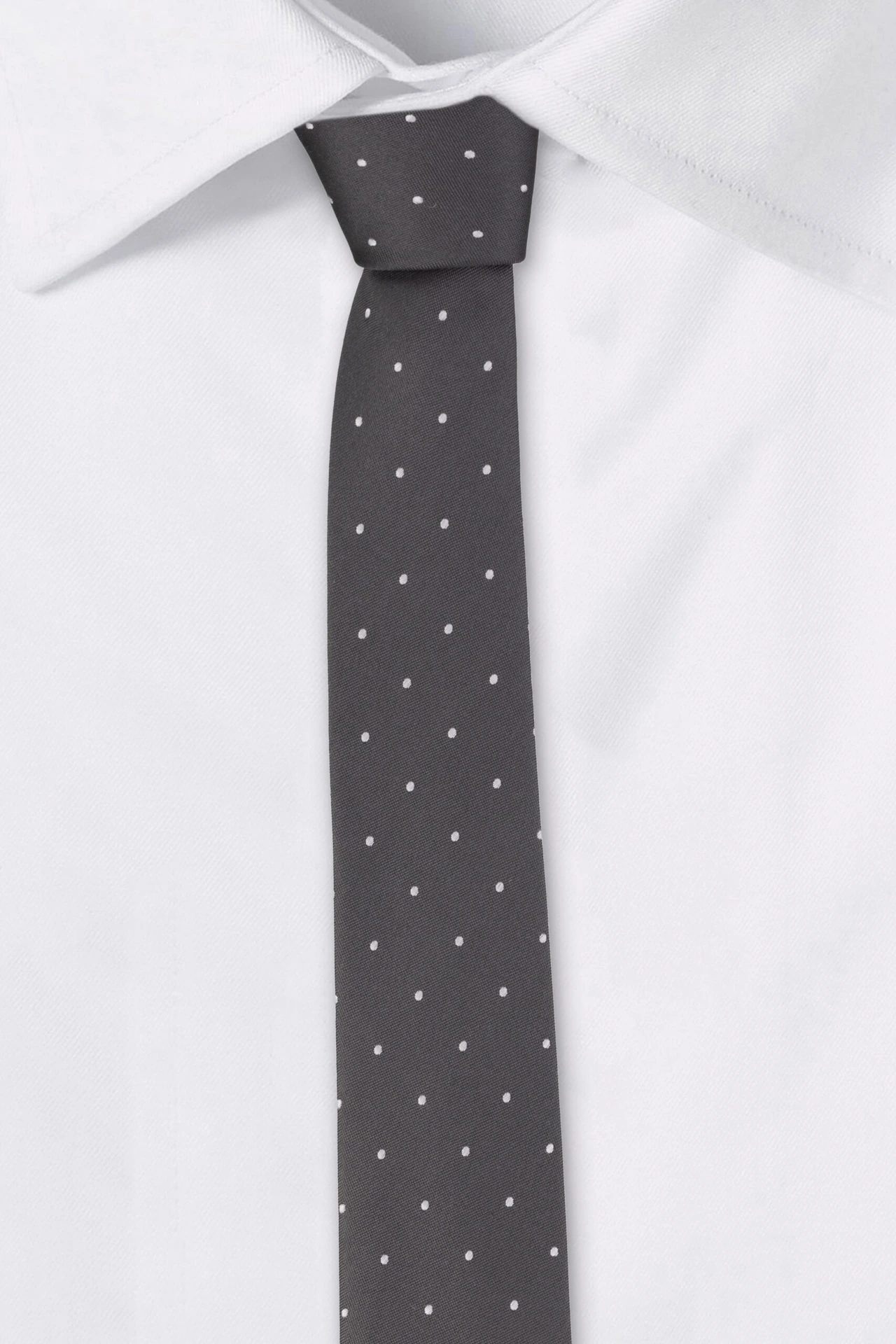 Grey with White Polka Dot Silk Necktie for Men