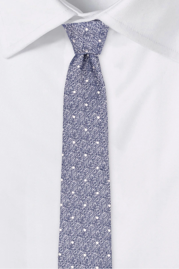 Blue with White Polka Dot Silk Necktie for Men