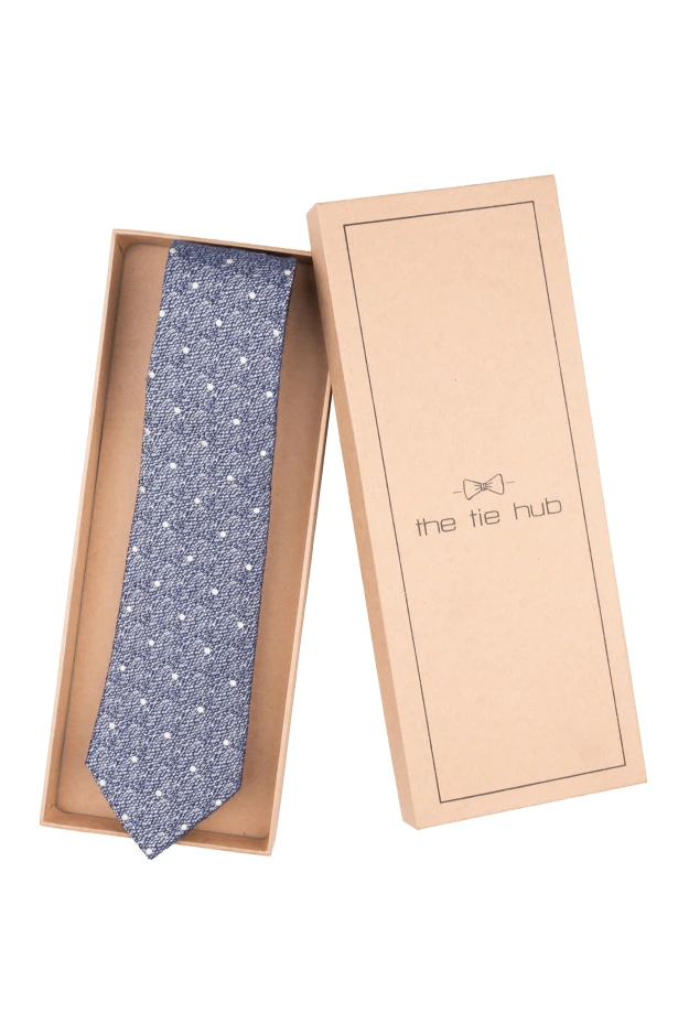 Blue with White Polka Dot Silk Necktie for Men