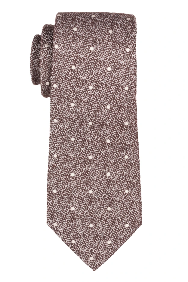 Brown with White Polka Dot Silk Necktie for Men