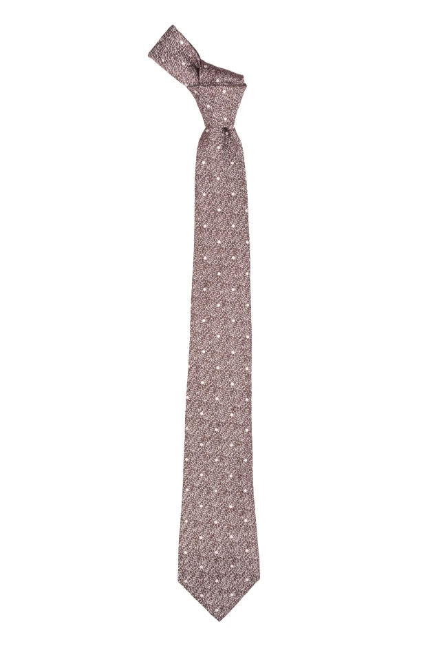 Brown with White Polka Dot Silk Necktie for Men