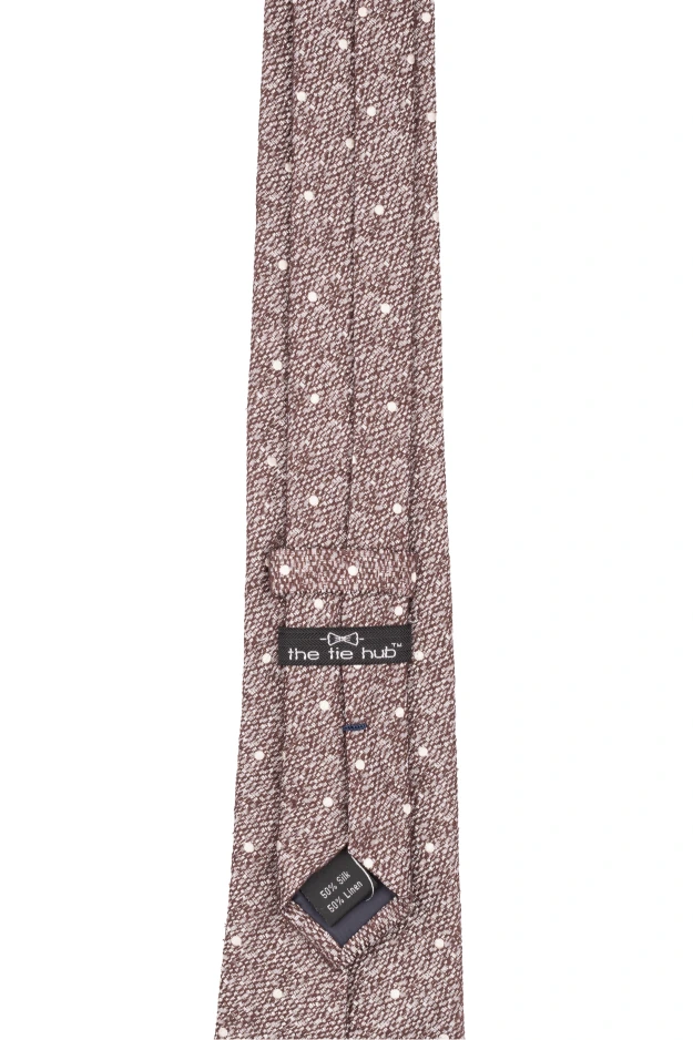 Brown with White Polka Dot Silk Necktie for Men
