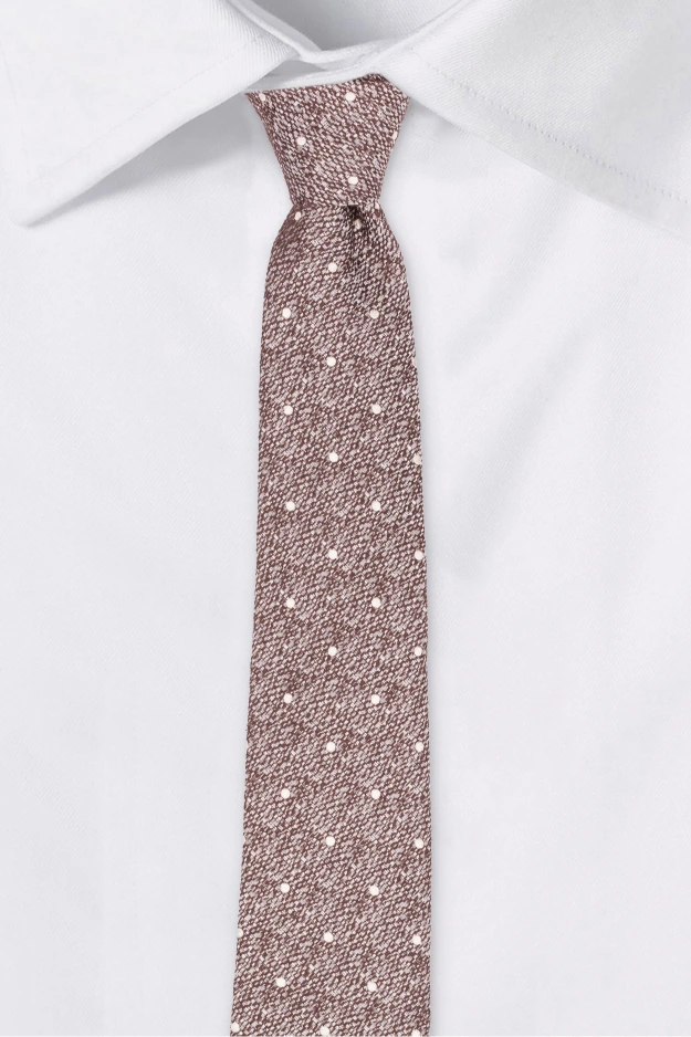 Brown with White Polka Dot Silk Necktie for Men