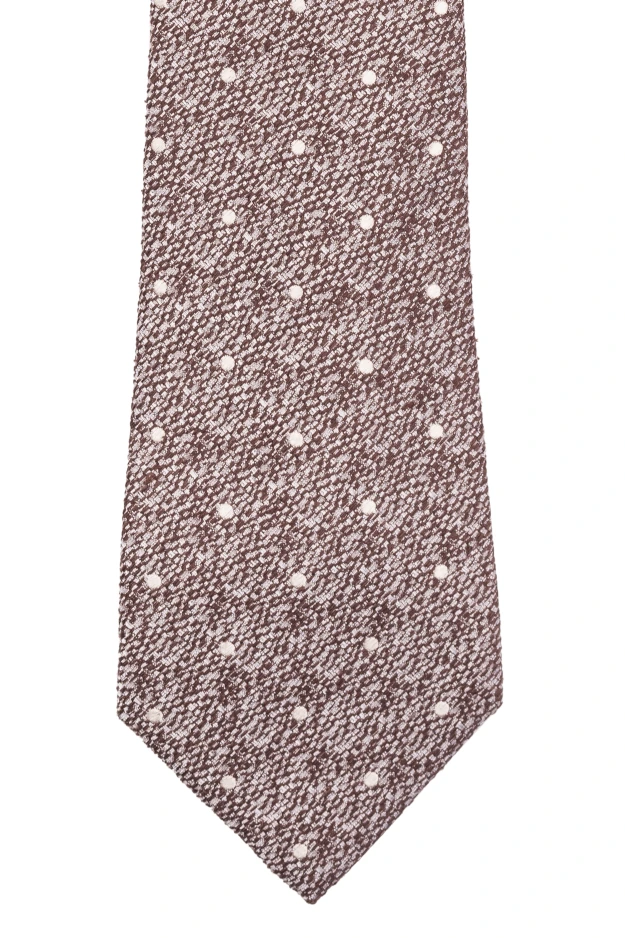 Brown with White Polka Dot Silk Necktie for Men