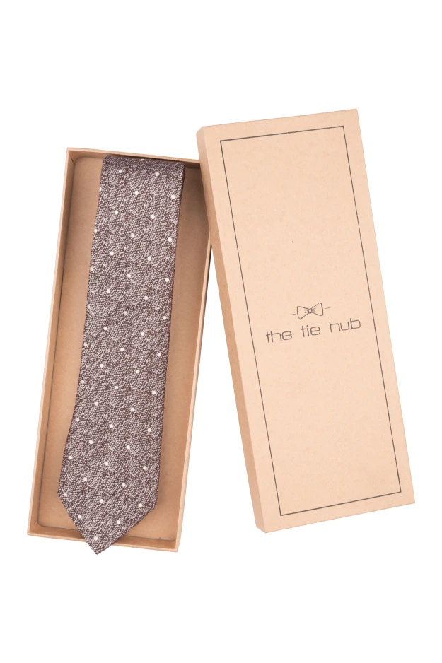Brown with White Polka Dot Silk Necktie for Men