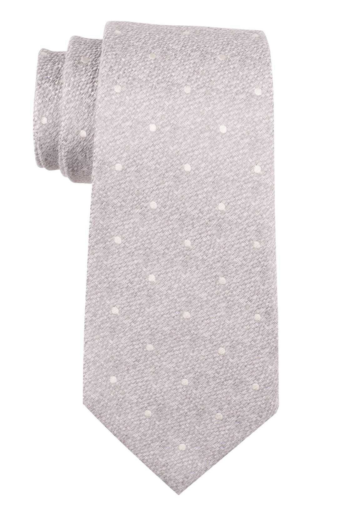 Grey with White Polka Dot Silk Necktie for Men