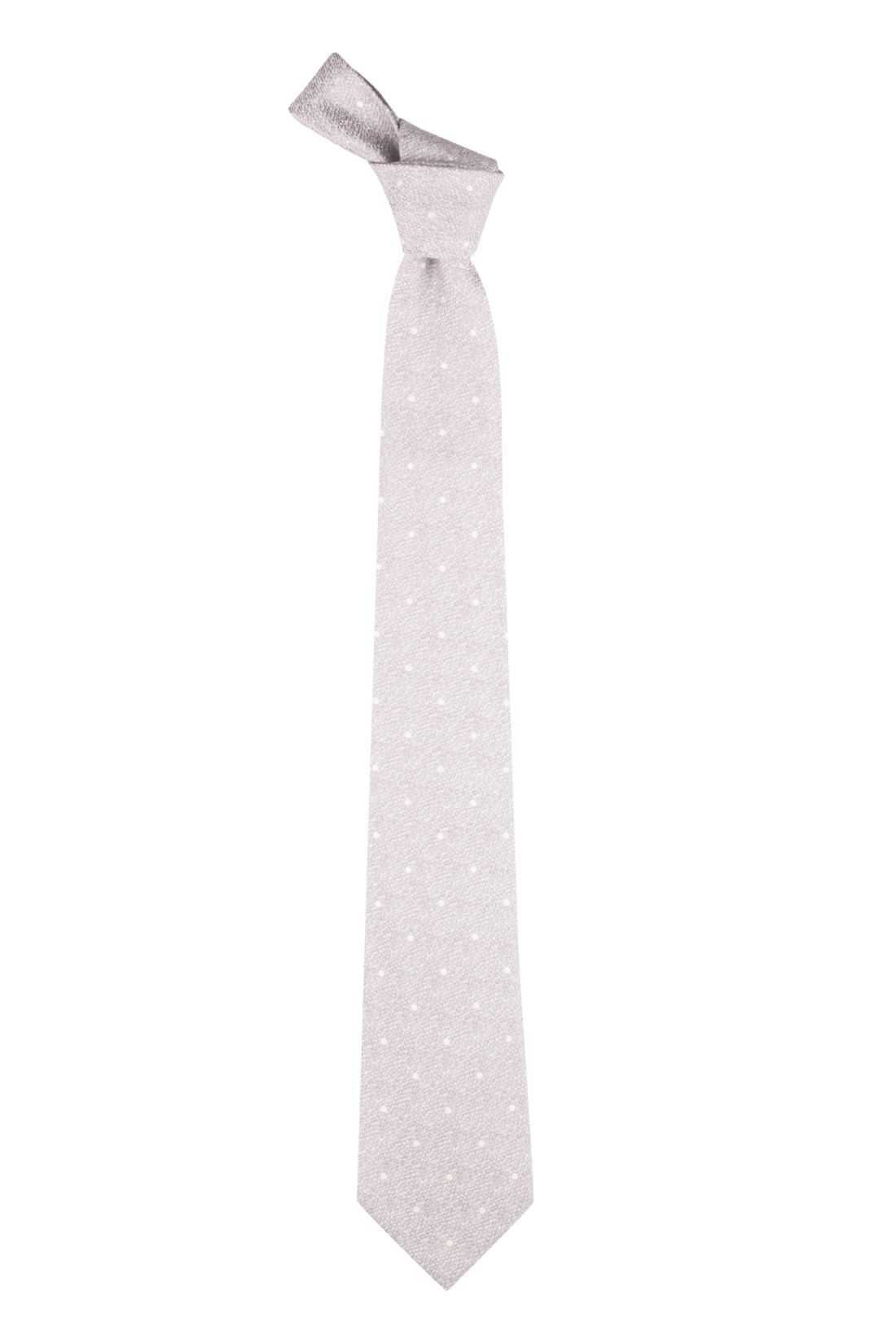Grey with White Polka Dot Silk Necktie for Men