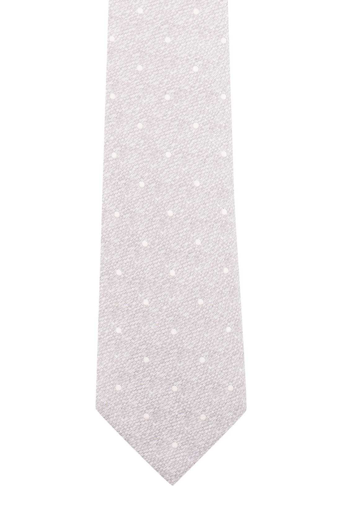 Grey with White Polka Dot Silk Necktie for Men