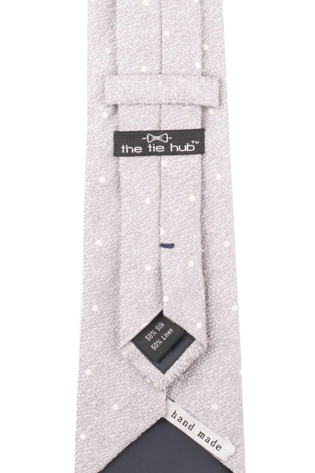Grey with White Polka Dot Silk Necktie for Men