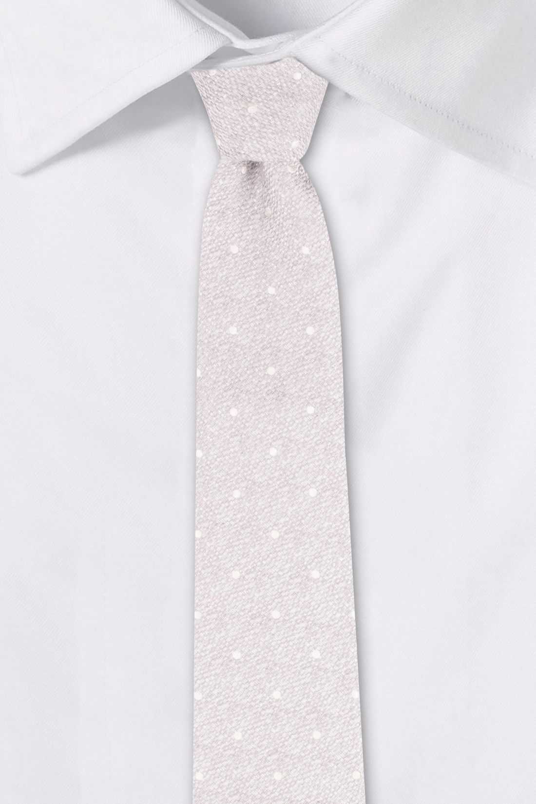 Grey with White Polka Dot Silk Necktie for Men