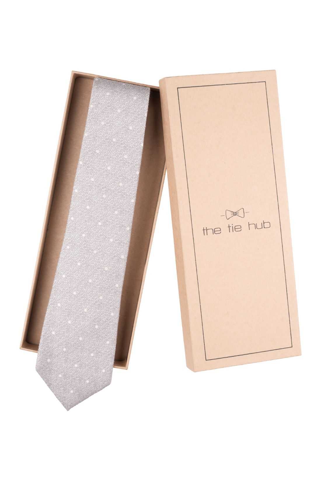 Grey with White Polka Dot Silk Necktie for Men
