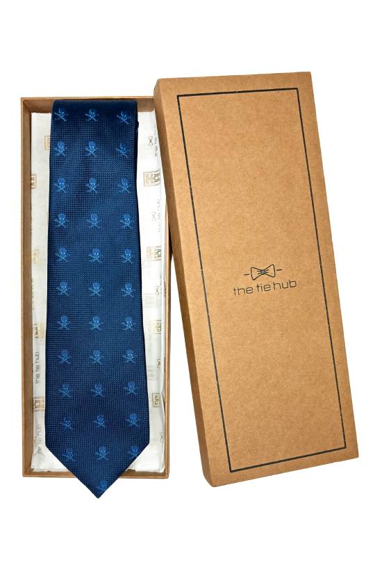 Navy Blue Conversational Silk Necktie for Men