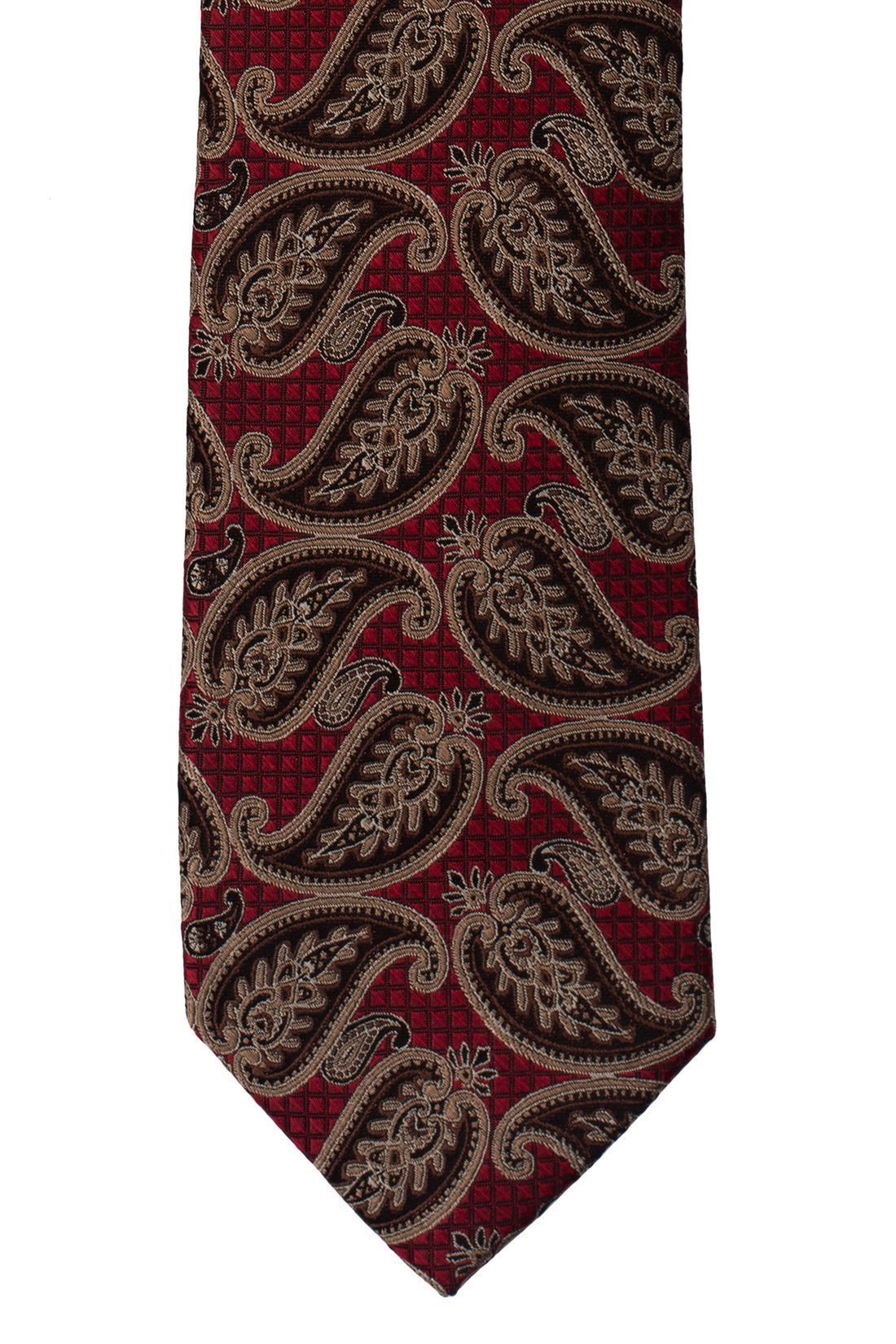 Red with Gold Paisley Silk Necktie for Men